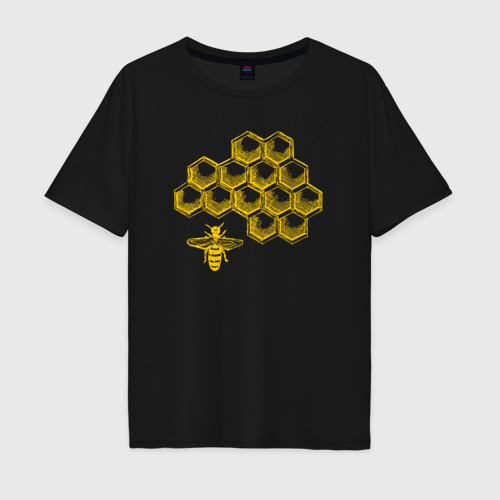 Мужская футболка хлопок Oversize с принтом Пчела и соты, вид спереди #2