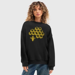 Женский свитшот oversize без начеса хлопок Пчела и соты - фото 2