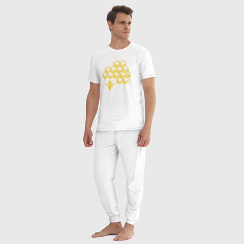 Мужская пижама хлопок Пчела и соты, цвет белый - фото 5