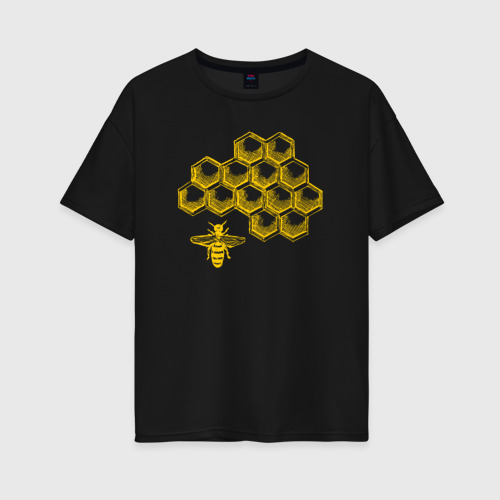 Женская футболка хлопок Oversize с принтом Пчела и соты, вид спереди #2