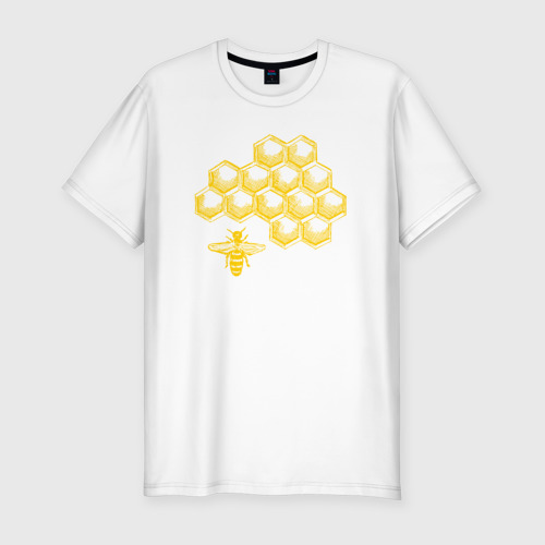 Мужская футболка хлопок Slim с принтом Пчела и соты, вид спереди #2