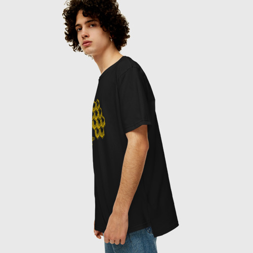 Мужская футболка хлопок Oversize с принтом Пчела и соты, вид сбоку #3