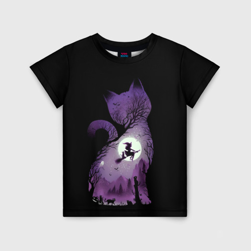 Детская футболка 3D с принтом Кот в ночи, вид спереди #2