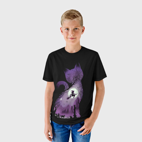 Детская футболка 3D с принтом Кот в ночи, фото на моделе #1