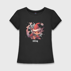 Женская футболка хлопок Slim Happy Dragon year 2024