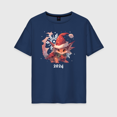 Женская футболка оверсайз из хлопка с принтом Happy dragon year 2024, вид спереди №1