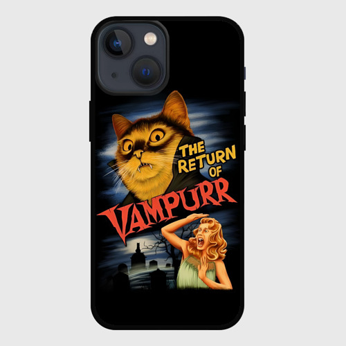 Чехол для iPhone 13 mini с принтом Кот вампир, вид спереди #2