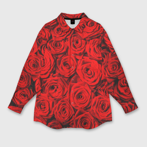 Мужская рубашка oversize 3D с принтом Узор красных роз, вид спереди #2