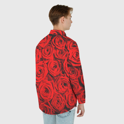 Мужская рубашка oversize 3D с принтом Узор красных роз, вид сзади #2