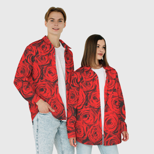 Мужская рубашка oversize 3D с принтом Узор красных роз, фото #4