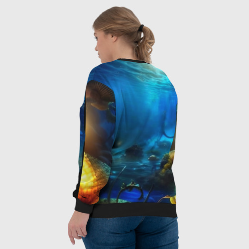Женский свитшот 3D с принтом Ктулху в океане, вид сзади #2