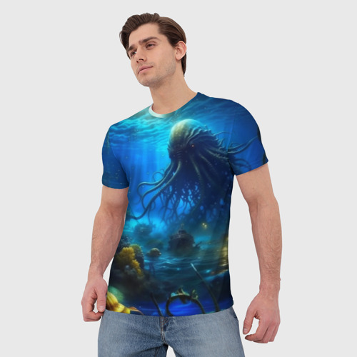 Мужская футболка 3D Ктулху в океане, цвет 3D печать - фото 3