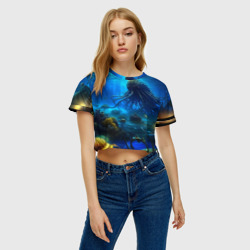 Женская футболка Crop-top 3D Ктулху в океане - фото 2