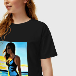 Женская футболка хлопок Oversize Отдыхающая в купальнике  - фото 2