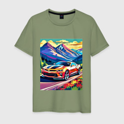 Авто на фоне гор – Мужская футболка хлопок с принтом купить со скидкой в -20%