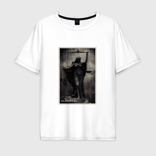 Мужская футболка из хлопка оверсайз с принтом Старший аркан таро справедливость, вид спереди №1