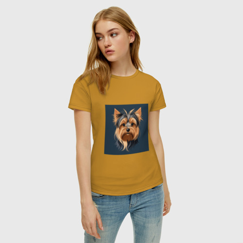 Женская футболка хлопок с принтом Йоркширский терьер графический стиль, фото на моделе #1