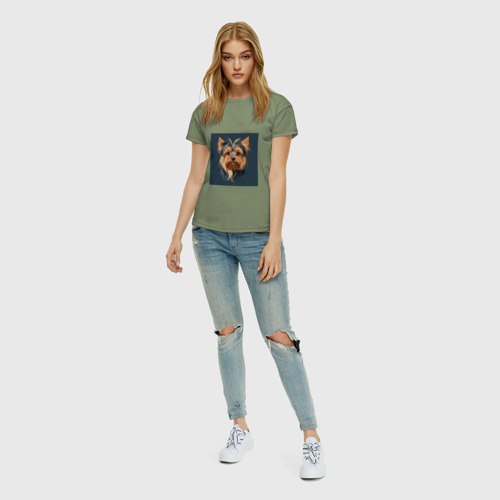 Женская футболка хлопок Йоркширский терьер графический стиль, цвет авокадо - фото 5