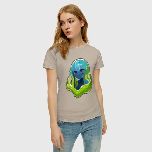 Женская футболка хлопок Девушка Слизь, цвет миндальный - фото 3