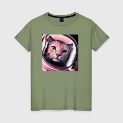 Женская футболка хлопок Рысь космонавт 