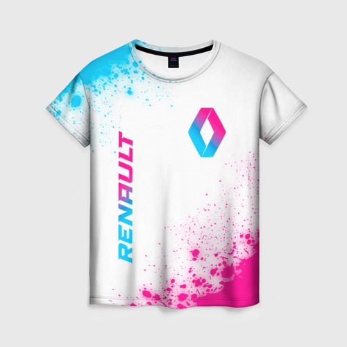 Женская футболка 3D с принтом Renault neon gradient style: надпись, символ, вид спереди #2