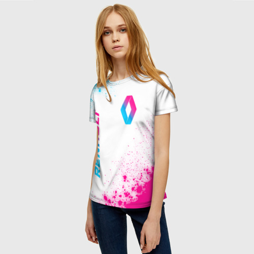 Женская футболка 3D с принтом Renault neon gradient style: надпись, символ, фото на моделе #1
