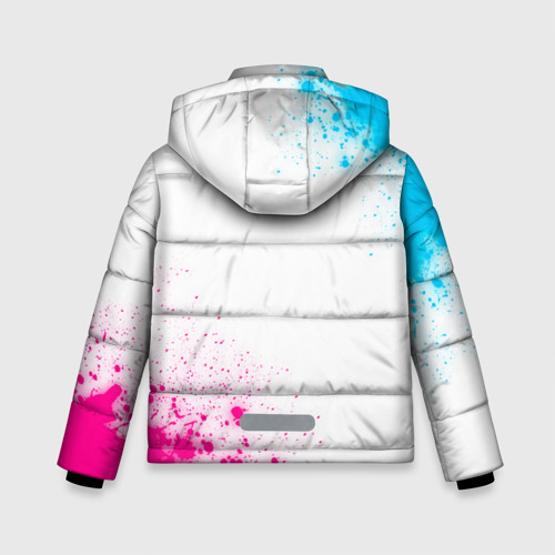 Зимняя куртка для мальчиков 3D с принтом Renault neon gradient style: надпись, символ, вид сзади #1