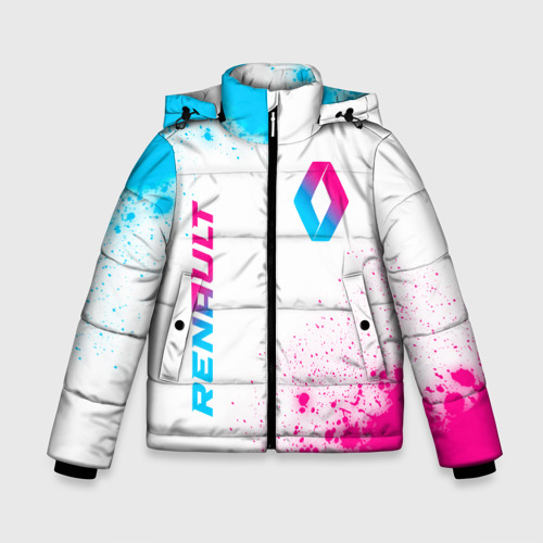 Зимняя куртка для мальчиков 3D с принтом Renault neon gradient style: надпись, символ, вид спереди #2