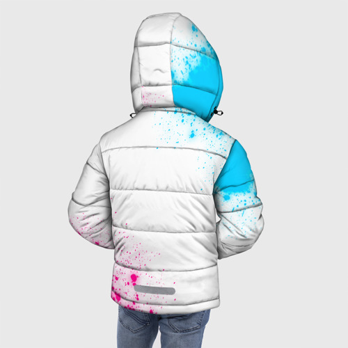 Зимняя куртка для мальчиков 3D с принтом Renault neon gradient style: надпись, символ, вид сзади #2