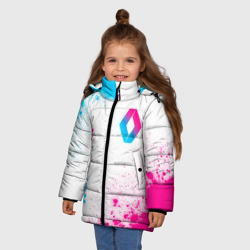 Зимняя куртка для девочек 3D Renault neon gradient style: надпись, символ - фото 2