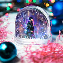 Игрушка Снежный шар Девчонка в маске в мегаполисе - киберпанк - фото 2