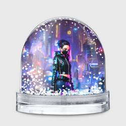 Игрушка Снежный шар Девчонка в маске в мегаполисе - киберпанк