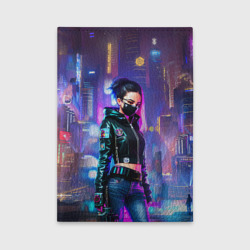 Обложка для автодокументов Девчонка в маске в мегаполисе - киберпанк