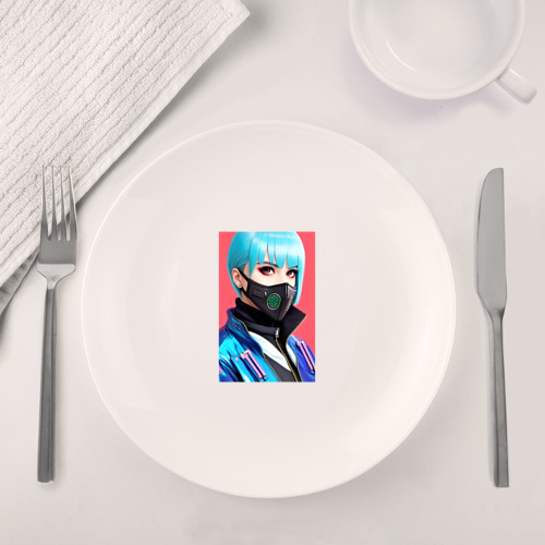 Набор: тарелка + кружка Глазастая красавица в маске - нейросеть - фото 4