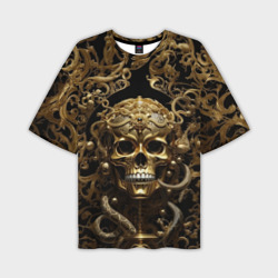 Мужская футболка oversize 3D Золотой череп с украшениями 