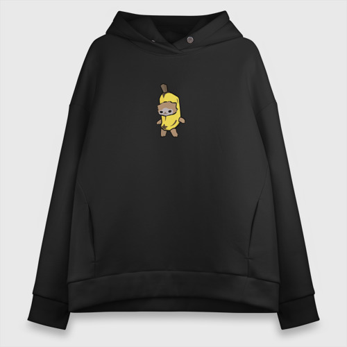 Женское худи Oversize хлопок  Banana cat, цвет черный