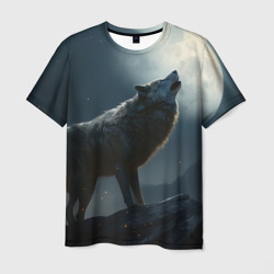 Мужская футболка 3D Волк воющий на Луну