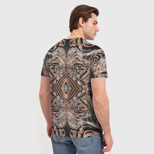 Мужская футболка 3D с принтом Выпуклая мандала на тиснённой  коже, вид сзади #2
