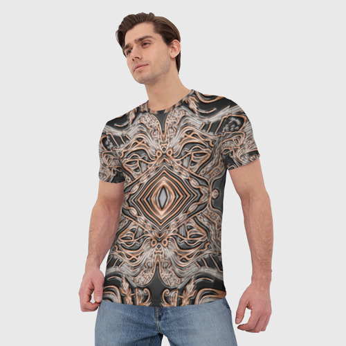Мужская футболка 3D с принтом Выпуклая мандала на тиснённой  коже, фото на моделе #1