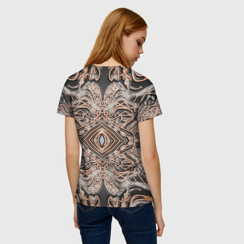 Женская футболка 3D с принтом Выпуклая мандала на тиснённой  коже, вид сзади #2