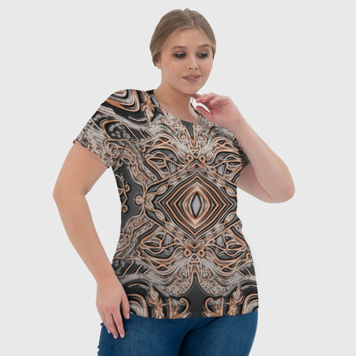 Женская футболка 3D с принтом Выпуклая мандала на тиснённой  коже, фото #4