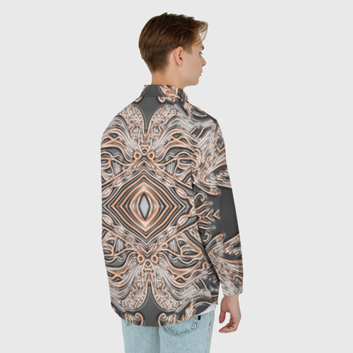 Мужская рубашка oversize 3D с принтом Выпуклая мандала на тиснённой  коже, вид сзади #2