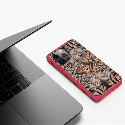Чехол для iPhone 12 Pro Max с принтом Выпуклая мандала на тиснённой  коже, фото #5