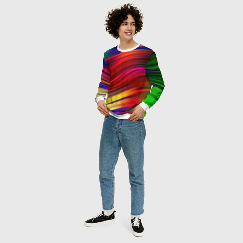 Мужской свитшот 3D Разноцветный абстрактный узор волны, цвет белый - фото 5
