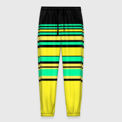 Мужские брюки 3D Разноцветный черно желтый с зеленым полосатый узор