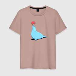 Морской котик с мячом – Мужская футболка хлопок с принтом купить со скидкой в -20%