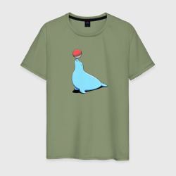 Морской котик с мячом – Мужская футболка хлопок с принтом купить со скидкой в -20%