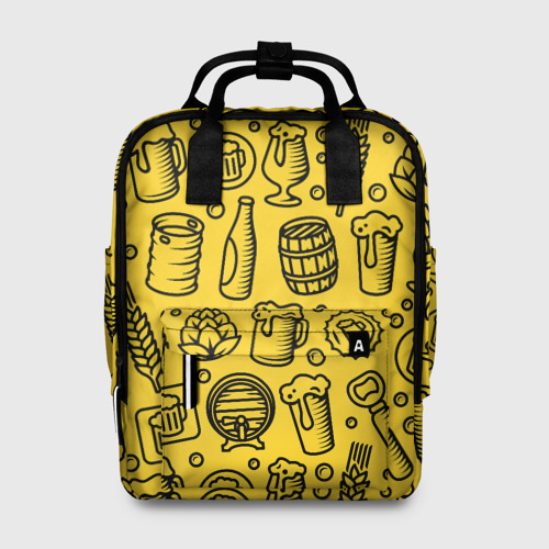 Женский рюкзак 3D с принтом Пиво и аксессуары - жёлтый, вид спереди #2