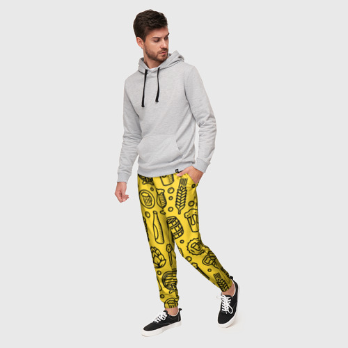 Мужские брюки 3D Пиво и аксессуары - жёлтый, цвет 3D печать - фото 3
