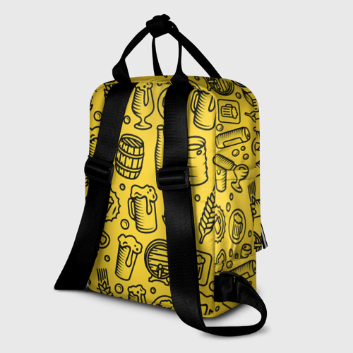 Женский рюкзак 3D с принтом Пиво и аксессуары - жёлтый, вид сзади #1